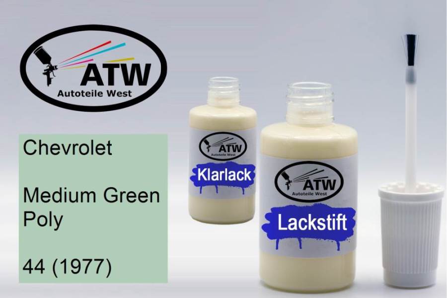 Chevrolet, Medium Green Poly, 44 (1977): 20ml Lackstift + 20ml Klarlack - Set, von ATW Autoteile West.